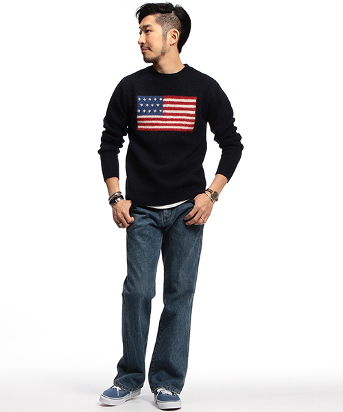 B:MING by BEAMS（ビーミングバイビームス）の「【OCEANS12月号掲載】ビーミング by ビームス / 星条旗クルーニット（ニット/セーター・メンズ・グレー/ネイビー・SMALL/MEDIUM/LARGE/X-LARGE）」の10枚目の写真
