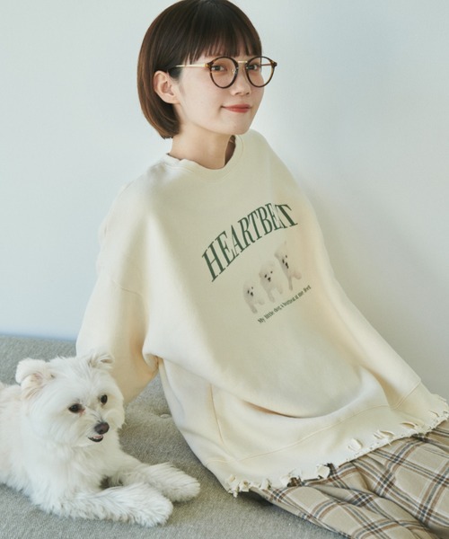 unclip（アンクリップ）の「ダメージルーズスウェット（スウェット・レディース・アイボリー/グレー・FREE）」の2枚目の写真