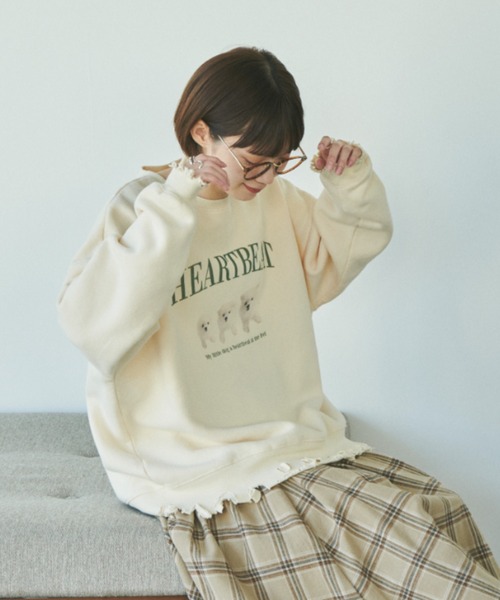 unclip（アンクリップ）の「ダメージルーズスウェット（スウェット・レディース・アイボリー/グレー・FREE）」の18枚目の写真