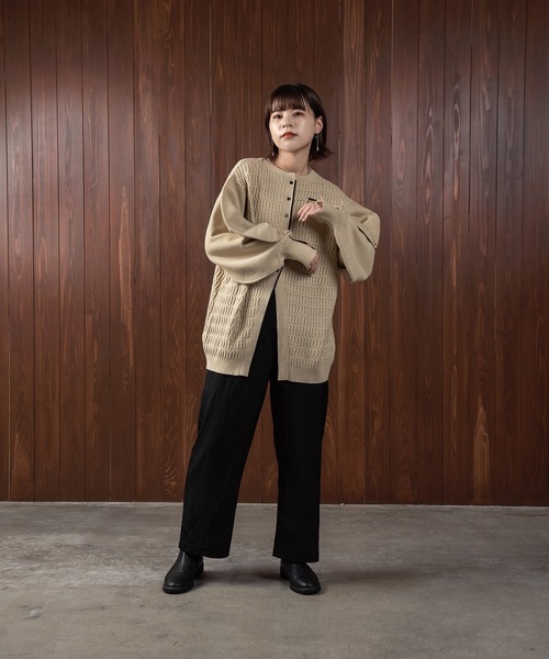 lawgy（ラウジー）の「bi color line knit（カーディガン/ボレロ・レディース・ベージュ/アイボリー・FREE）」の8枚目の写真