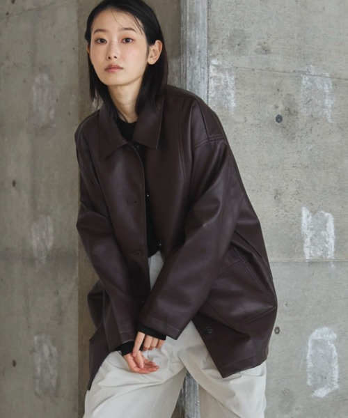 ちーさん【新品】フェイクレザーカバーオールＪＫ feepur（フェピュール）の「フェイクレザーカバーオール（カバーオール