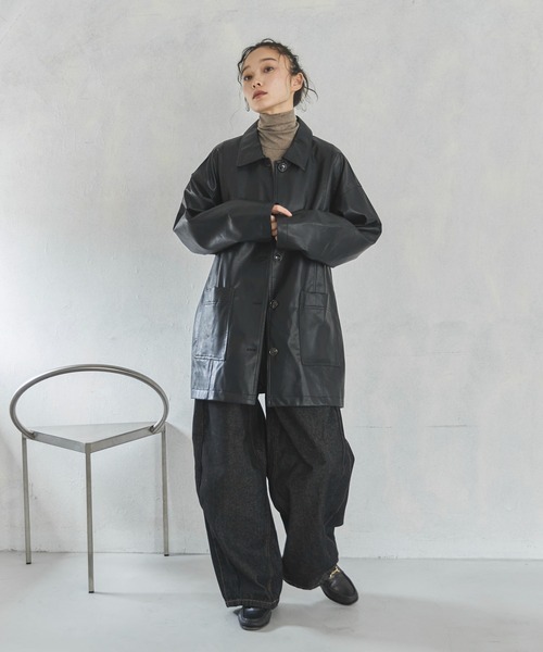 ちーさん【新品】フェイクレザーカバーオールＪＫ フェイクレザーカバーオール（カバーオール）｜feepur（フェピュール