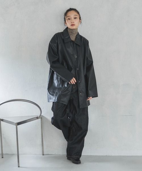 フェイクレザーカバーオール（カバーオール）｜feepur（フェピュール
