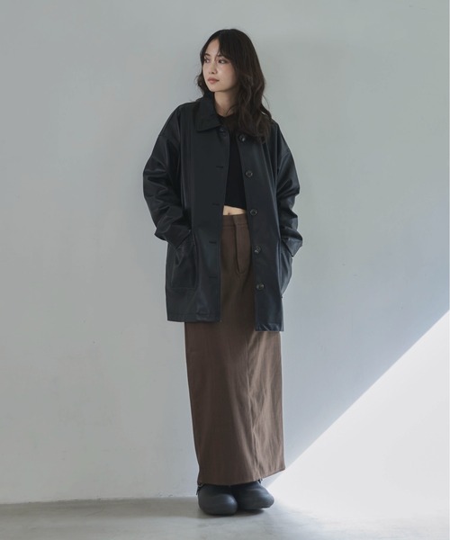 ちーさん【新品】フェイクレザーカバーオールＪＫ フェイクレザーオーバーサイズジャケット レディース メール便不可