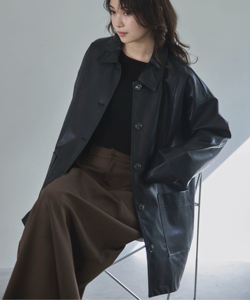 フェイクレザーカバーオール（カバーオール）｜feepur（フェピュール