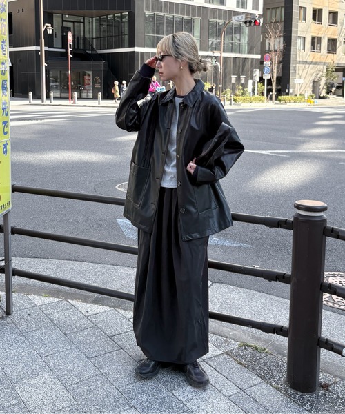 フェイクレザーカバーオール（カバーオール）｜feepur（フェピュール