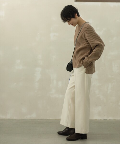 OPAQUE.CLIP(オペークドットクリップ)の「◆≪SS-LLsize≫ 裏起毛 ストレッチワイドパンツ/ネオサーモ【蓄熱素材/洗濯機洗い可】(その他パンツ・レディース・オフホワイト/グレー系/ブラック/ブラック系・34/36/38/40/42)」の9枚目の写真