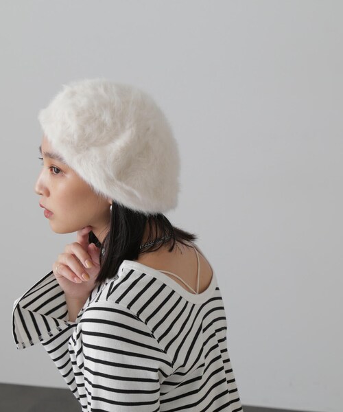 FREE'S MART（フリーズマート）の「◆シャギーベレー（ハンチング/ベレー帽・レディース・ホワイト/ブラック・ﾌﾘ-）」の10枚目の写真