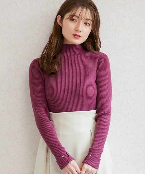 12Twelve Agenda(トゥエルブ アジェンダ)の「ハイネック袖口ターンバックリブニットプルオーバー(ニット/セーター・レディース・ブラック/オフホワイト/ラベンダー/ピンク/ブルー/チャコールグレー/オレンジ・M)」の6枚目の写真