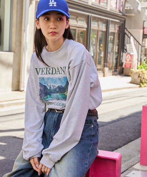 セール】レトロアウトドアプリントビッグ長袖Tシャツ（Tシャツ