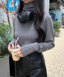 【低身長サイズあり】指開きタートルリブトップス
