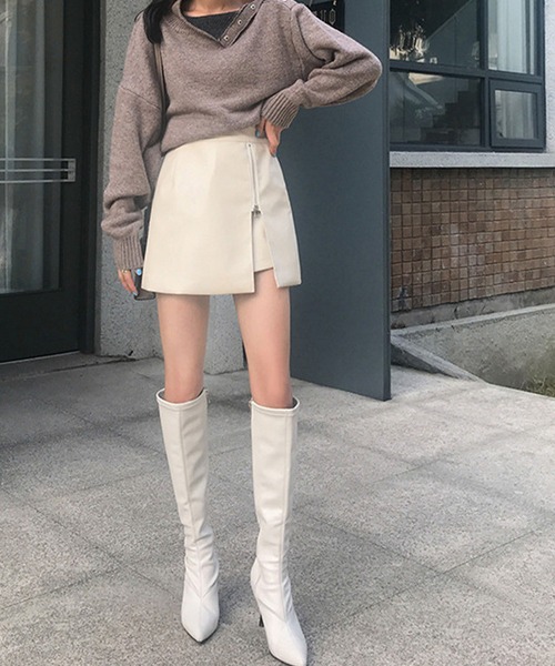 meJane(ミージェーン)の「アシンメトリーラップZIPスカパン(スカート・レディース・ブラック/オフホワイト/モカ・M/S)」の13枚目の写真