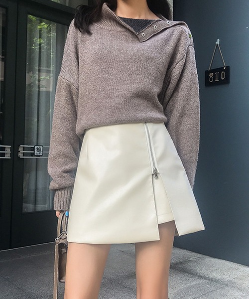 meJane(ミージェーン)の「アシンメトリーラップZIPスカパン(スカート・レディース・ブラック/オフホワイト/モカ・M/S)」の10枚目の写真