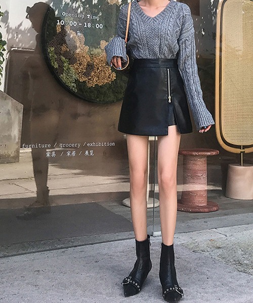 meJane(ミージェーン)の「アシンメトリーラップZIPスカパン(スカート・レディース・ブラック/オフホワイト/モカ・M/S)」の5枚目の写真