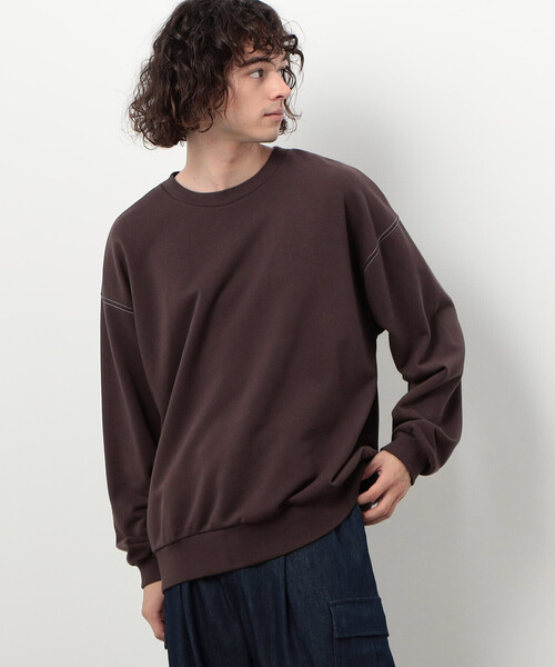 Purple&Yellow（パープルアンドイエロー）の「カラーステッチクルーネックプルオーバー（スウェット・メンズ・ダークブラウン/トップグレー/ラベンダー・LARGE/SMALL/MEDIUM）」の7枚目の写真