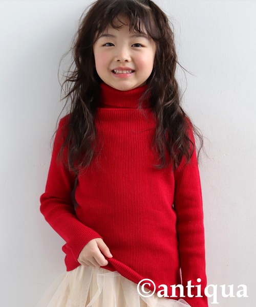 antiqua(アンティカ)の「綿100%タートルネックニット(ニット/セーター・キッズ・レッド/アイボリー/オレンジ/ライトグリーン/ピンク/ブラック・140/150/130/160)」の5枚目の写真