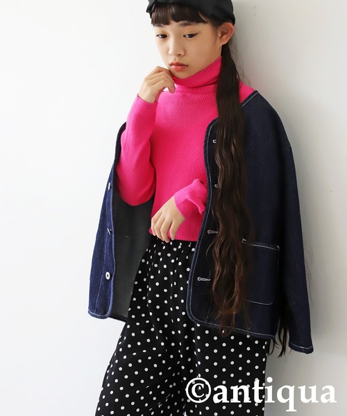 antiqua(アンティカ)の「綿100%タートルネックニット(ニット/セーター・キッズ・レッド/アイボリー/オレンジ/ライトグリーン/ピンク/ブラック・140/150/130/160)」の18枚目の写真