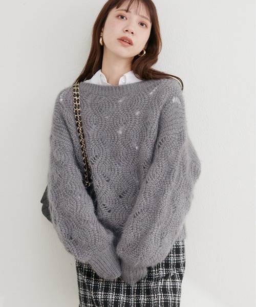 natural couture(ナチュラルクチュール)の「ふわふわ透かしニット(ニット/セーター・レディース・ピンク/ベージュ/アイボリー/サックスブルー/グレー・FREE)」の3枚目の写真