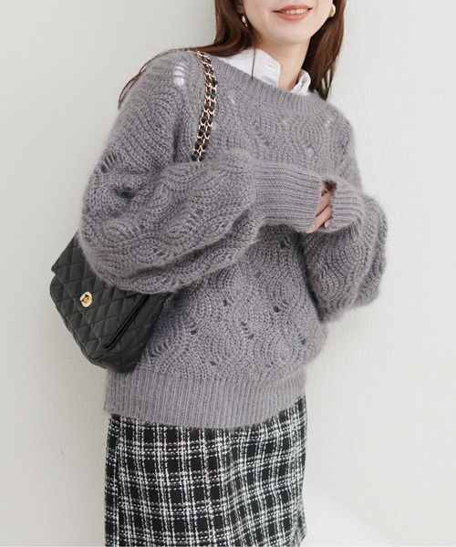 natural couture(ナチュラルクチュール)の「ふわふわ透かしニット(ニット/セーター・レディース・ピンク/ベージュ/アイボリー/サックスブルー/グレー・FREE)」の11枚目の写真