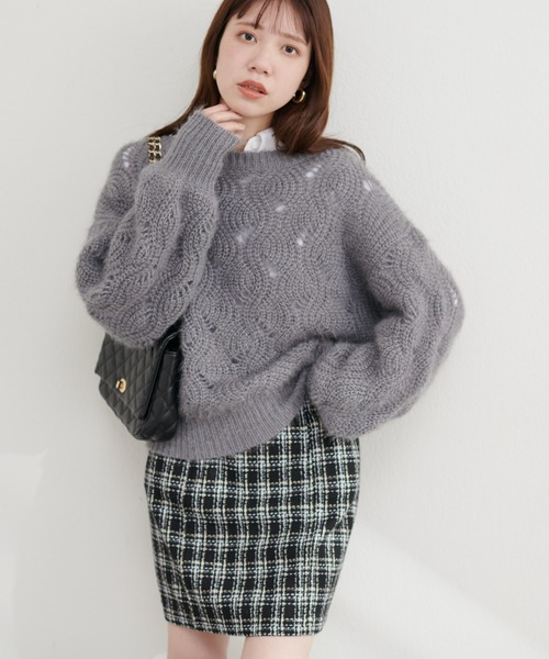 natural couture(ナチュラルクチュール)の「ふわふわ透かしニット(ニット/セーター・レディース・ピンク/ベージュ/アイボリー/サックスブルー/グレー・FREE)」の12枚目の写真
