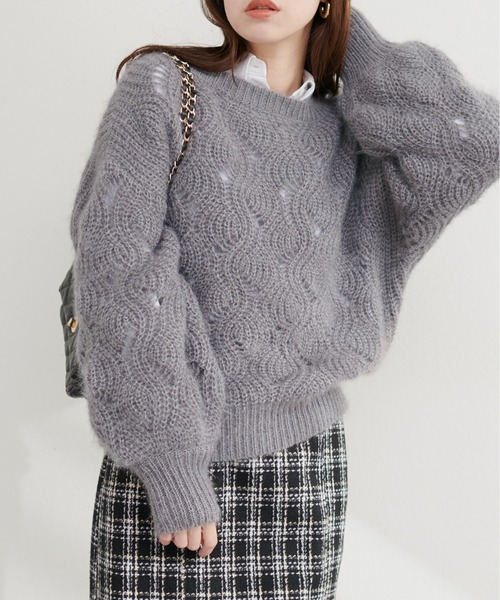natural couture(ナチュラルクチュール)の「ふわふわ透かしニット(ニット/セーター・レディース・ピンク/ベージュ/アイボリー/サックスブルー/グレー・FREE)」の13枚目の写真