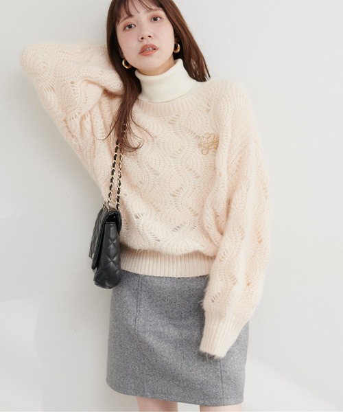 natural couture(ナチュラルクチュール)の「ふわふわ透かしニット(ニット/セーター・レディース・ピンク/ベージュ/アイボリー/サックスブルー/グレー・FREE)」の8枚目の写真