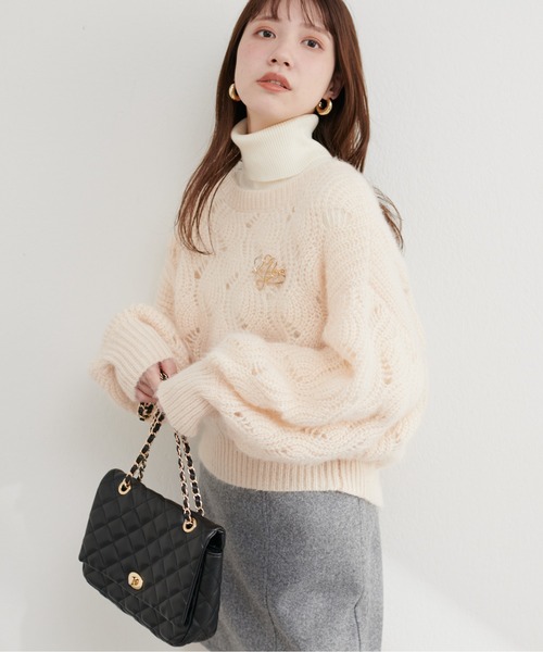 natural couture(ナチュラルクチュール)の「ふわふわ透かしニット(ニット/セーター・レディース・ピンク/ベージュ/アイボリー/サックスブルー/グレー・FREE)」の7枚目の写真
