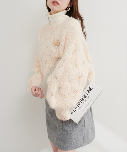natural couture(ナチュラルクチュール)の「ふわふわ透かしニット(ニット/セーター・レディース・ピンク/ベージュ/アイボリー/サックスブルー/グレー・FREE)」の6枚目の写真