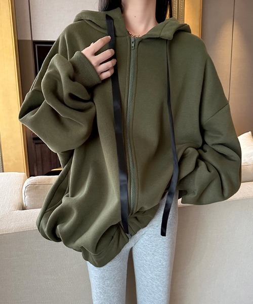 セール】バックロゴ オーバーサイズ 裏起毛 ジップアップ