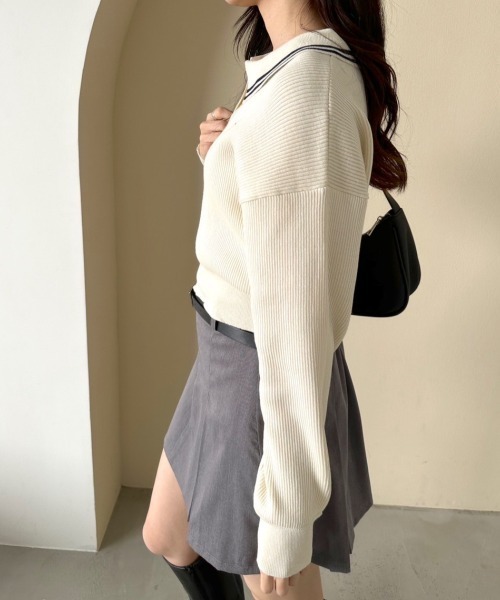 OLIVE des OLIVE(オリーブデオリーブ)の「スキッパーニット 1041050080(ニット/セーター・レディース・ブラック系その他/ブラック/サックスブルー/オフホワイト・FREE)」の10枚目の写真