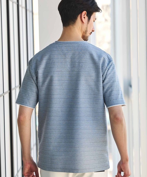 セール】タックジャガードVネックTシャツ（Tシャツ/カットソー