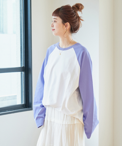 B.C STOCK(ベーセーストック)の「【Gleamy/グリーミー】ラグランロンT(Tシャツ/カットソー・レディース・ネイビー/パープル・FREE)」の10枚目の写真