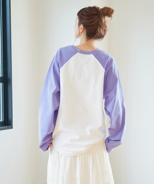 B.C STOCK(ベーセーストック)の「【Gleamy/グリーミー】ラグランロンT(Tシャツ/カットソー・レディース・ネイビー/パープル・FREE)」の11枚目の写真