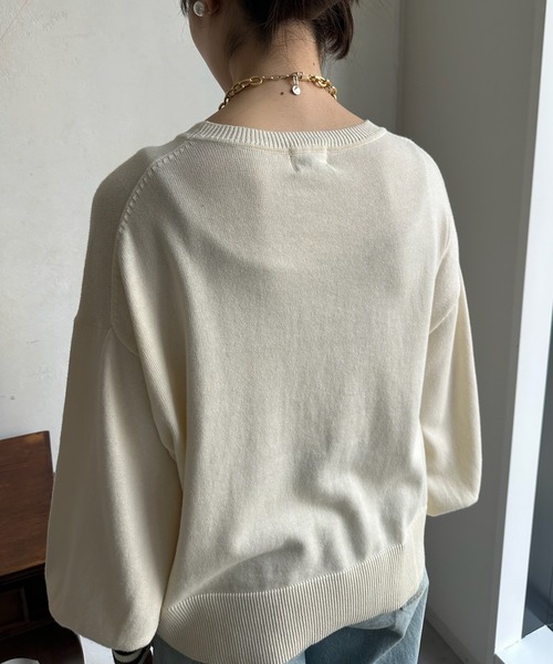 DouDou(ドゥドゥ)の「【WEB限定】 袖ボーダーパフスリーブニット(ニット/セーター・レディース・ブラック/オフホワイト・FREE)」の12枚目の写真