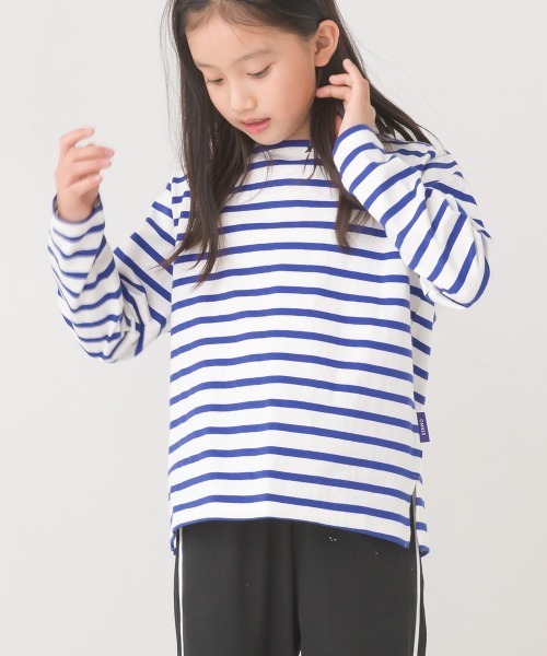 OMNES（オムネス）の「キッズ10番単ボーダー長袖Tシャツ（Tシャツ/カットソー・キッズ・ホワイト×ブルー/ホワイト×ブラック/ホワイト系その他3/ホワイト系その他/ホワイト系その他2/グレー系その他/ピンク系その他/ベージュ系その他・100/140/130/120/110/150）」の2枚目の写真