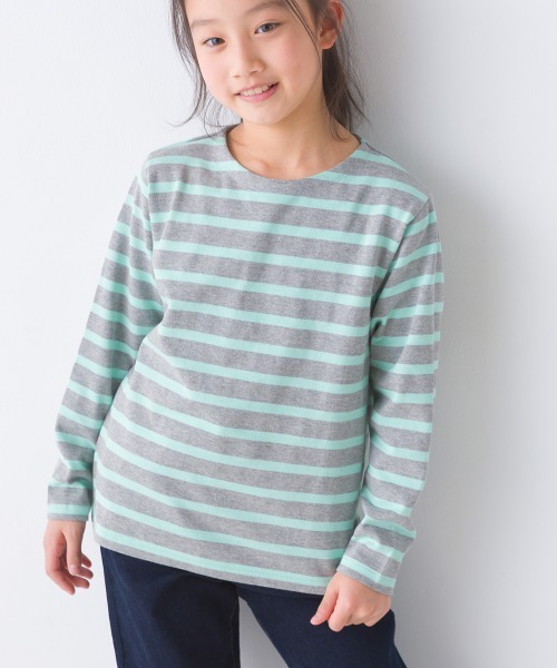 OMNES（オムネス）の「キッズ10番単ボーダー長袖Tシャツ（Tシャツ/カットソー・キッズ・ホワイト×ブルー/ホワイト×ブラック/ホワイト系その他3/ホワイト系その他/ホワイト系その他2/グレー系その他/ピンク系その他/ベージュ系その他・100/140/130/120/110/150）」の6枚目の写真