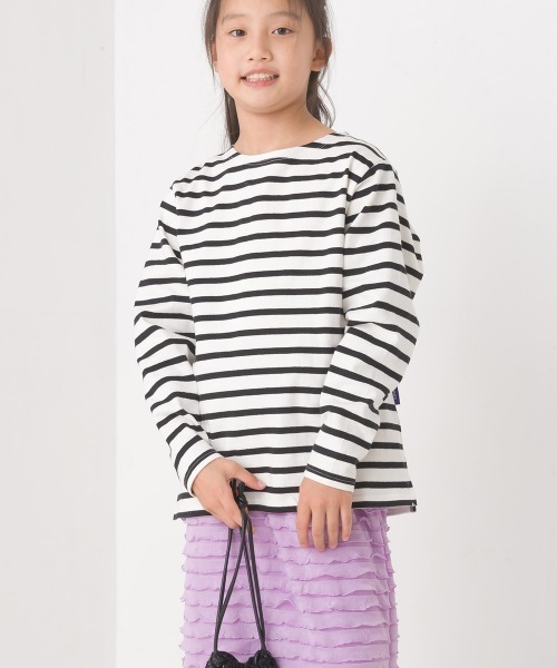OMNES（オムネス）の「キッズ10番単ボーダー長袖Tシャツ（Tシャツ/カットソー・キッズ・ホワイト×ブルー/ホワイト×ブラック/ホワイト系その他3/ホワイト系その他/ホワイト系その他2/グレー系その他/ピンク系その他/ベージュ系その他・100/140/130/120/110/150）」の13枚目の写真