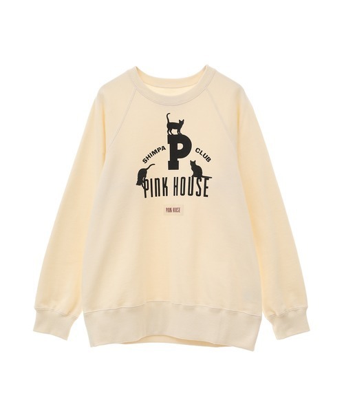 キャットシルエットロゴプリントトレーナー