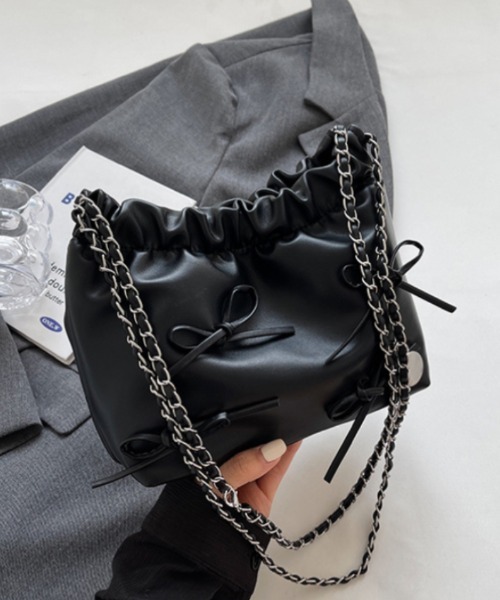 Ritzy(リッツィー)の「バレエコアリボンデザイン ショルダーバッグ(ショルダーバッグ・レディース・ブラック/アイボリー/シルバー・FREE)」の10枚目の写真