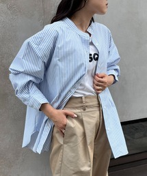 CIAOPANIC TYPY | コットンライクバンドカラー袖ボリュームストライプシャツ(シャツ/ブラウス)