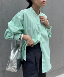 CIAOPANIC TYPY | コットンライクバンドカラー袖ボリュームストライプシャツ(シャツ/ブラウス)