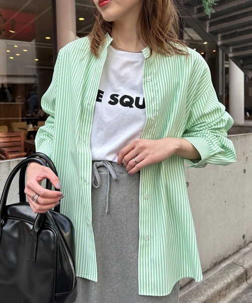 CIAOPANIC TYPY(チャオパニックティピー)の「コットンライクバンドカラー袖ボリュームストライプシャツ(シャツ/ブラウス・レディース・ネイビー/ミント/ピンク/サックスブルー/オレンジ・ONE SIZE)」の11枚目の写真