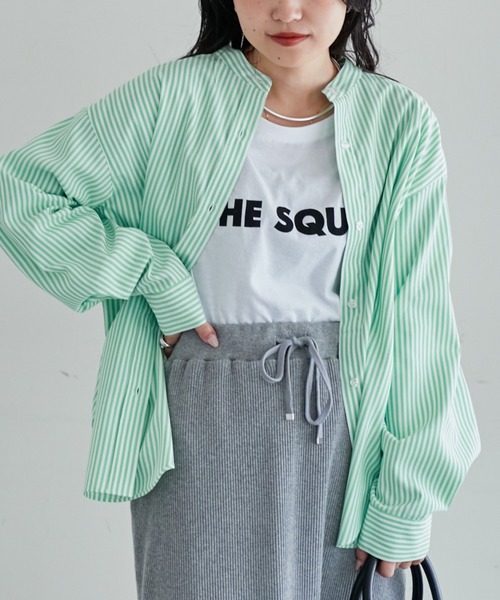 CIAOPANIC TYPY(チャオパニックティピー)の「コットンライクバンドカラー袖ボリュームストライプシャツ(シャツ/ブラウス・レディース・ネイビー/ミント/ピンク/サックスブルー/オレンジ・ONE SIZE)」の6枚目の写真