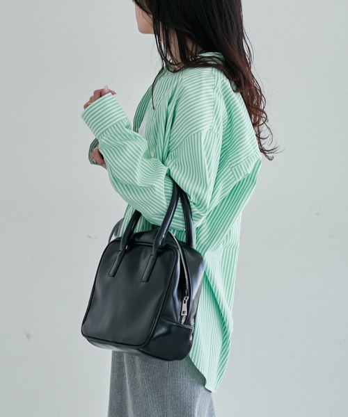 CIAOPANIC TYPY(チャオパニックティピー)の「コットンライクバンドカラー袖ボリュームストライプシャツ(シャツ/ブラウス・レディース・ネイビー/ミント/ピンク/サックスブルー/オレンジ・ONE SIZE)」の7枚目の写真