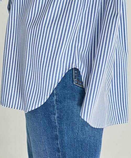 CIAOPANIC TYPY(チャオパニックティピー)の「コットンライクバンドカラー袖ボリュームストライプシャツ(シャツ/ブラウス・レディース・ネイビー/ミント/ピンク/サックスブルー/オレンジ・ONE SIZE)」の9枚目の写真