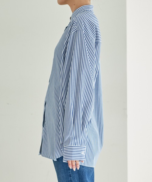 CIAOPANIC TYPY(チャオパニックティピー)の「コットンライクバンドカラー袖ボリュームストライプシャツ(シャツ/ブラウス・レディース・ネイビー/ミント/ピンク/サックスブルー/オレンジ・ONE SIZE)」の16枚目の写真