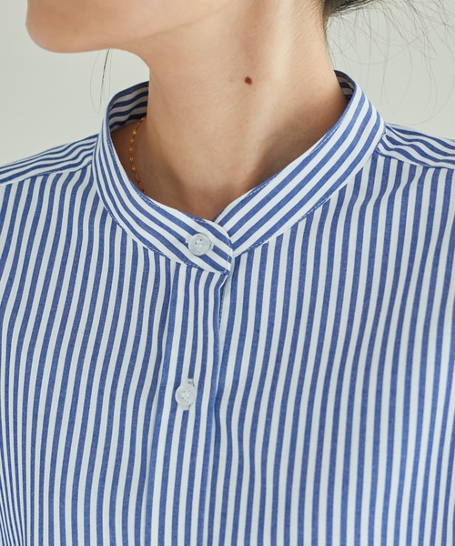 CIAOPANIC TYPY(チャオパニックティピー)の「コットンライクバンドカラー袖ボリュームストライプシャツ(シャツ/ブラウス・レディース・ネイビー/ミント/ピンク/サックスブルー/オレンジ・ONE SIZE)」の18枚目の写真