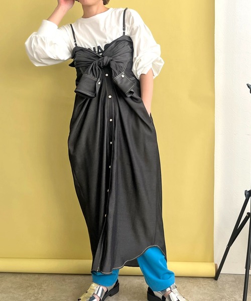 LHELBIE(レルビエ)の「ダンガリー2WAYシャツワンピース(シャツワンピース・レディース・ブラック/インディゴブルー・M)」の2枚目の写真