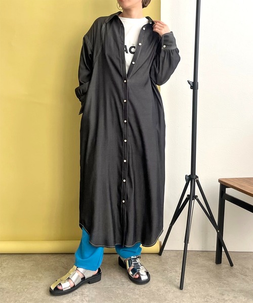 LHELBIE(レルビエ)の「ダンガリー2WAYシャツワンピース(シャツワンピース・レディース・ブラック/インディゴブルー・M)」の11枚目の写真
