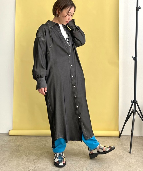 LHELBIE(レルビエ)の「ダンガリー2WAYシャツワンピース(シャツワンピース・レディース・ブラック/インディゴブルー・M)」の4枚目の写真